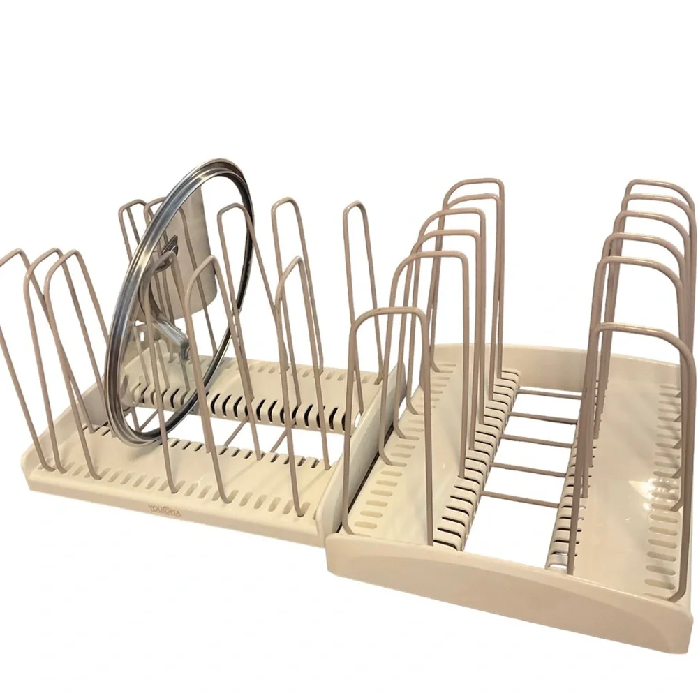 Youcopia storemore cookware rack adjustable pan organizer, white (2-packs)